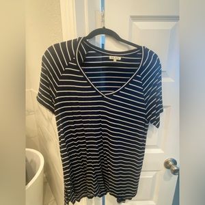 Navy & White Stripped V-Neck. Medium.